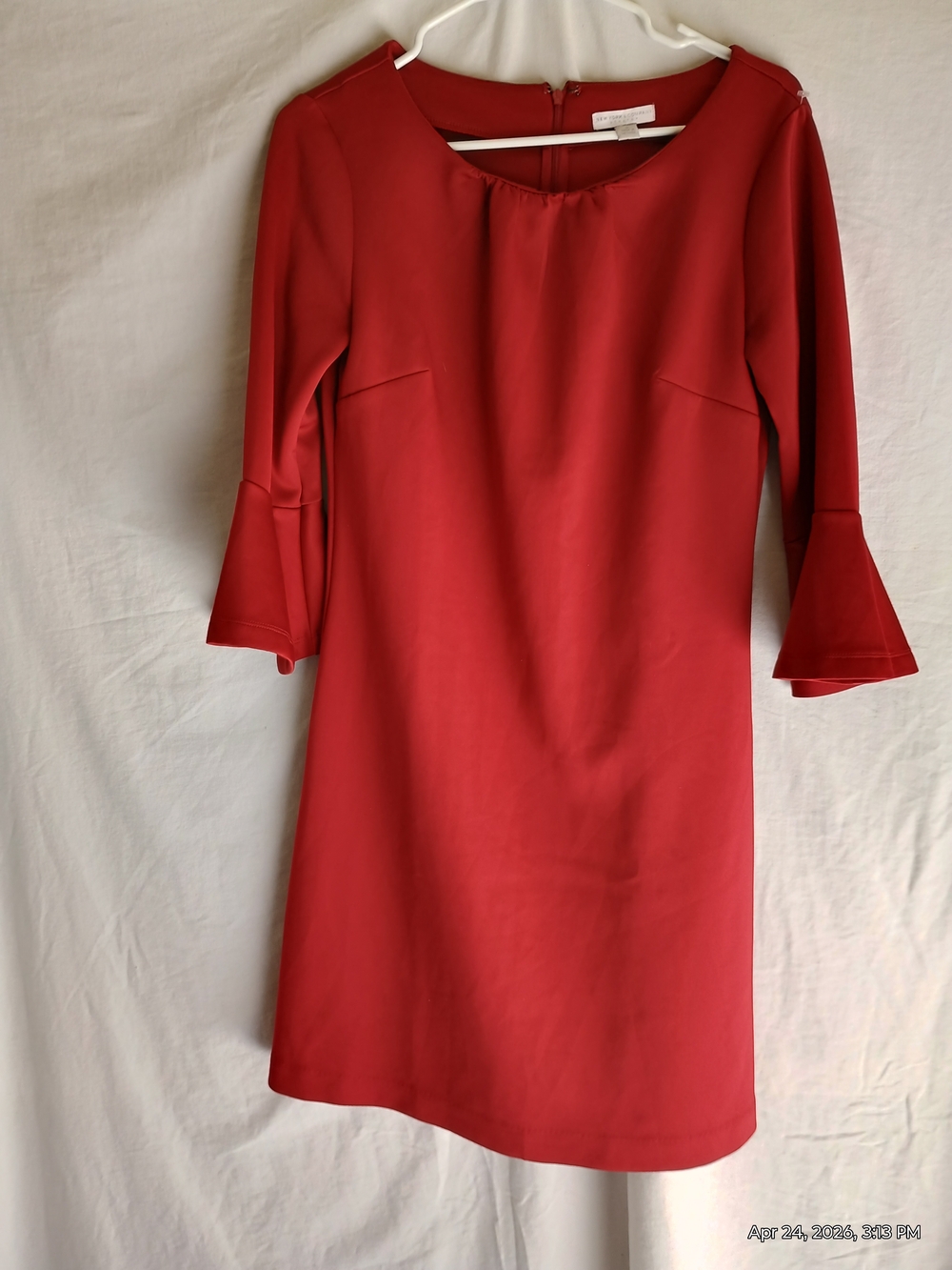 New York & Company Red Midi Dress with Bell Sleeves